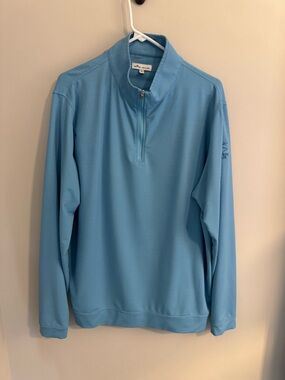 Peter Millar Light Blue Textured Quarter-Zip Pullover